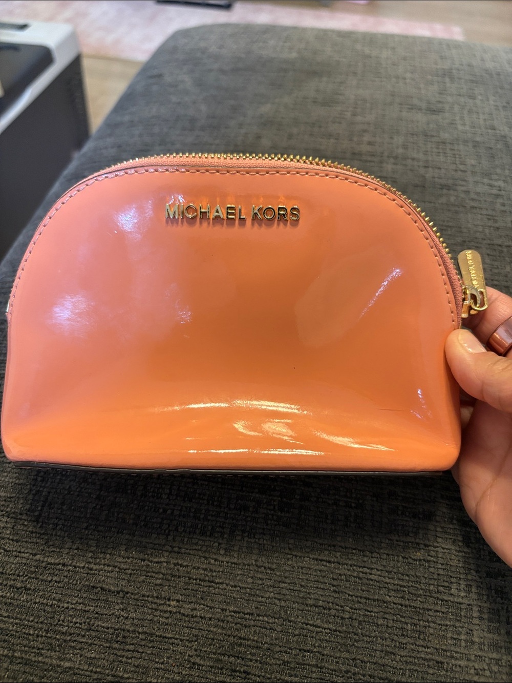 Michael Kors Coral Patent Leather Zip Cosmetic Case